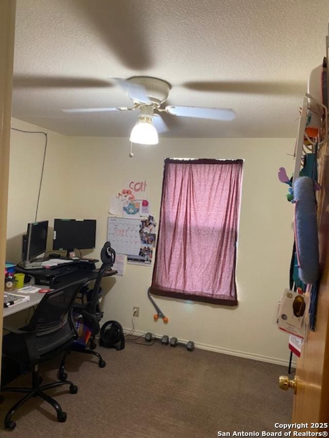9516 Geronimo Oaks, San Antonio, TX 78254 - carpeted office featuring a textured ceiling and ceiling fan