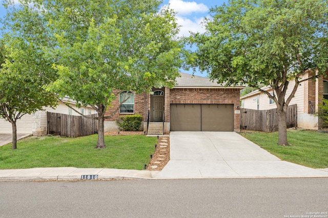 obstructed view of property featuring brick siding, a garage, and concrete driveway