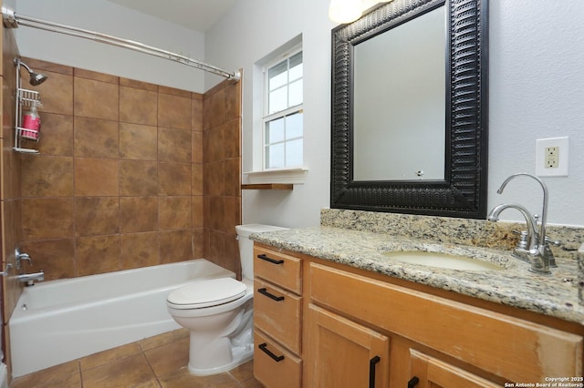 full bath with tile patterned floors, toilet, shower / washtub combination, and vanity