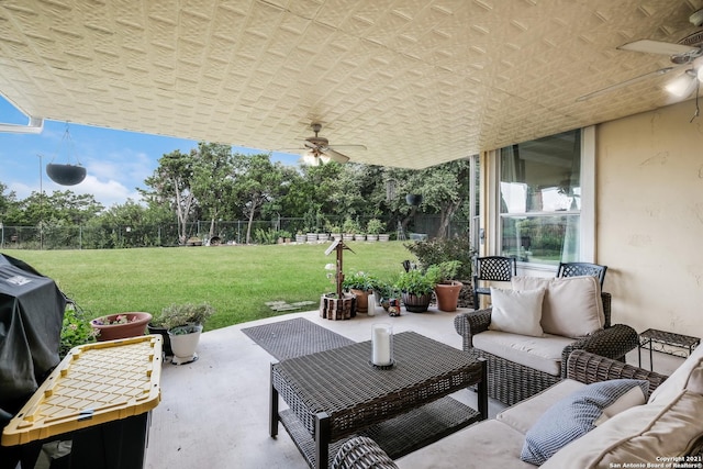 18211 Branson Fls, San Antonio, TX 78255 - view of patio featuring a ceiling fan and an outdoor living space