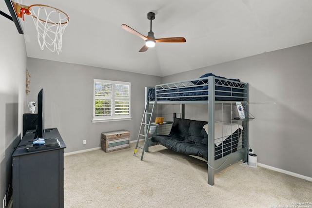 16222 Deer Crst, San Antonio, TX 78248 - carpeted bedroom featuring baseboards, ceiling fan, and vaulted ceiling