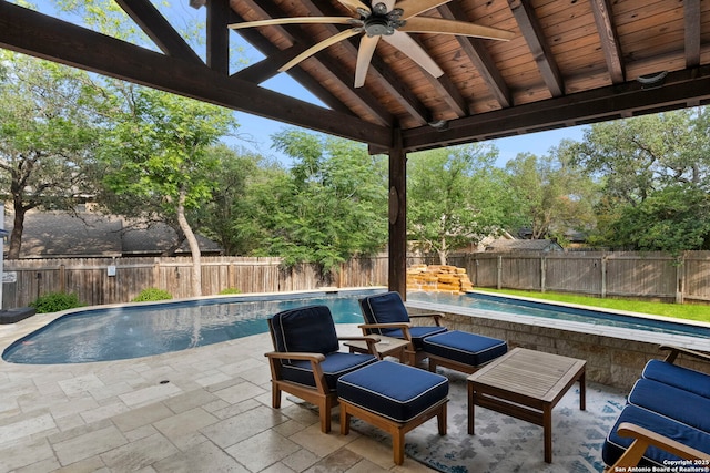 16222 Deer Crst, San Antonio, TX 78248 - view of pool featuring a ceiling fan, a fenced backyard, and a patio area