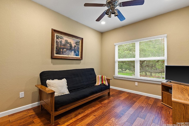 1200 Brand, Bulverde, TX 78163 - living area with wood finished floors, baseboards, ceiling fan, and recessed lighting