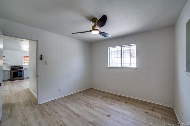 2114 S Trinity St, San Antonio, TX 78207 - spare room featuring light wood-style floors, ceiling fan, and baseboards