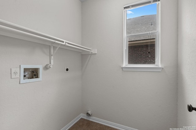 25836 Stone Cyn, San Antonio, TX 78260 - laundry room with electric dryer hookup, dark tile patterned flooring, and hookup for a washing machine