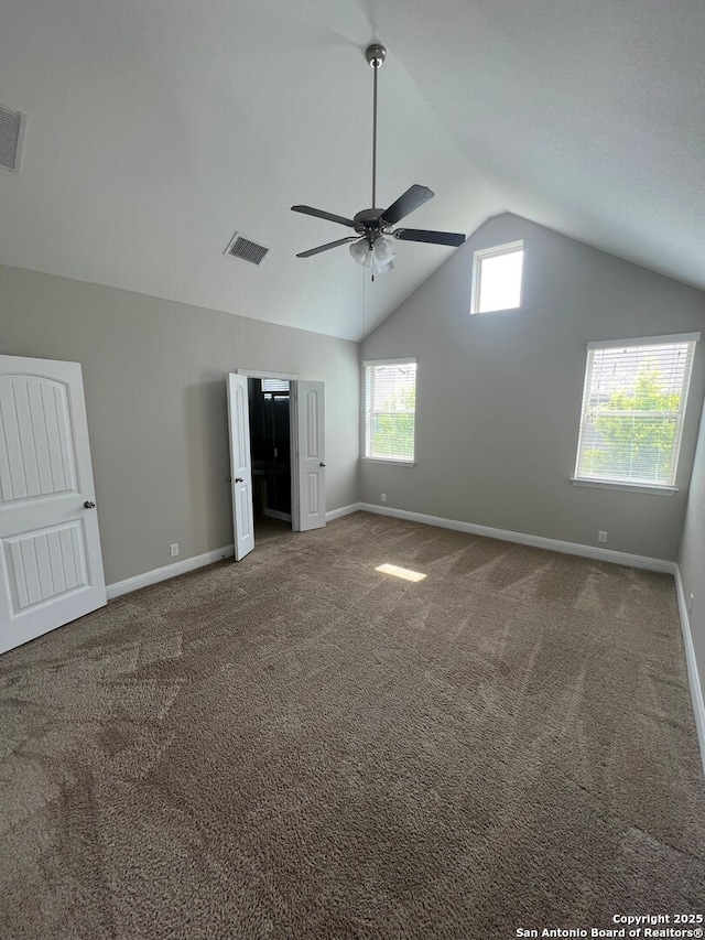 17339 Brachetto, San Antonio, TX 78247 - unfurnished bedroom with lofted ceiling, baseboards, carpet, and a ceiling fan