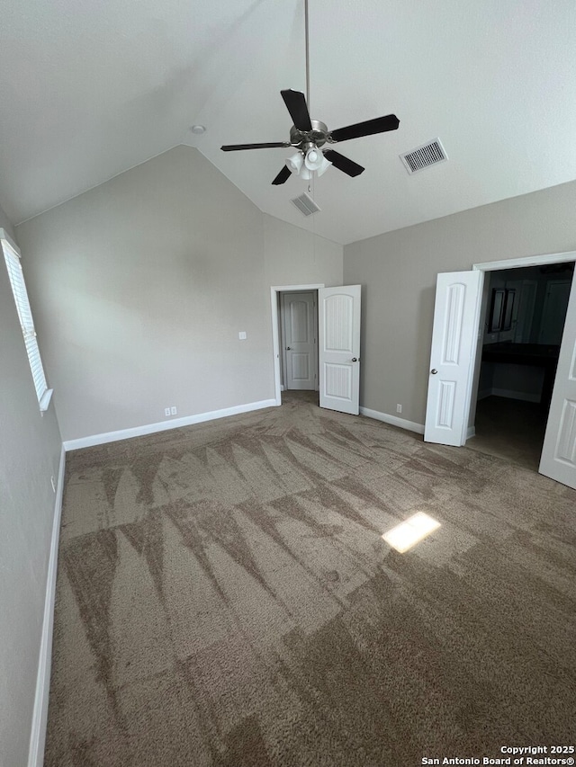 17339 Brachetto, San Antonio, TX 78247 - unfurnished bedroom featuring vaulted ceiling, carpet, baseboards, and ceiling fan