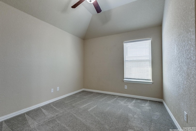 12418 Maverick Rnch, San Antonio, TX 78254 - carpeted spare room with a ceiling fan, baseboards, and lofted ceiling