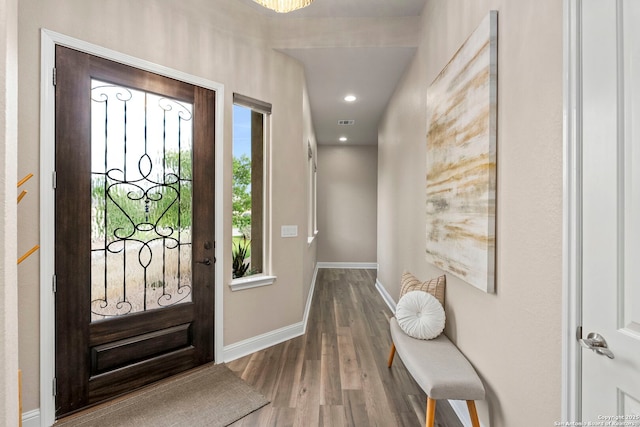 27807 San Clemente, San Antonio, TX 78260 - foyer entrance featuring baseboards, wood finished floors, and recessed lighting