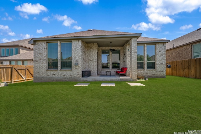 9759 Kremmen, Boerne, TX 78006 - back of property with a ceiling fan, a patio, and brick siding
