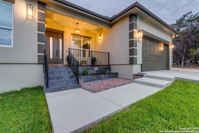 7812 Ventura Blvd, Selma, TX 78154 - view of front of home featuring covered porch, stucco siding, and a garage