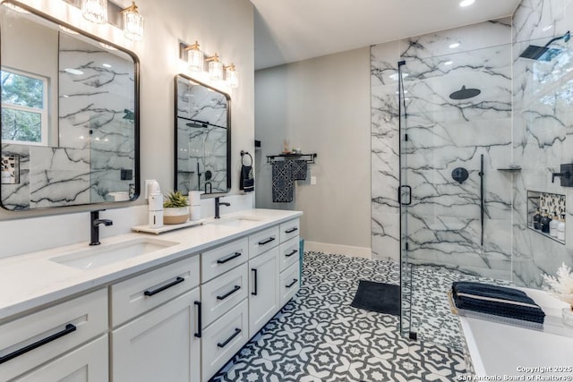 7812 Ventura Blvd, Selma, TX 78154 - full bathroom featuring a marble finish shower and double vanity
