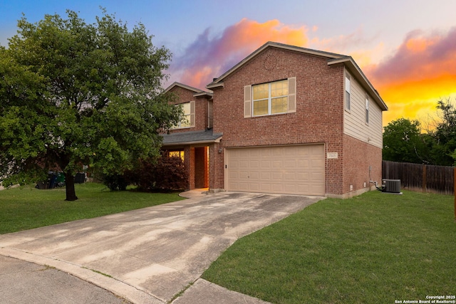 7603 Braun Bnd, San Antonio, TX 78250 - traditional-style house with brick siding, a garage, driveway, and central AC