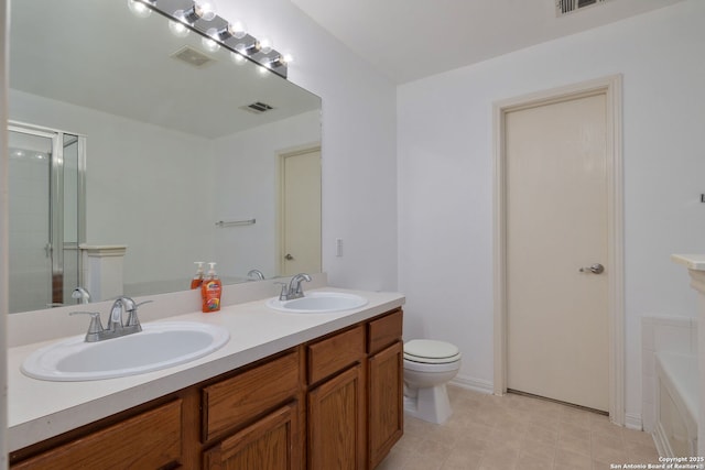 7603 Braun Bnd, San Antonio, TX 78250 - full bathroom featuring toilet, a shower with door, double vanity, and a bath