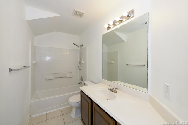 full bathroom featuring tile patterned flooring, toilet, vanity, and shower / washtub combination