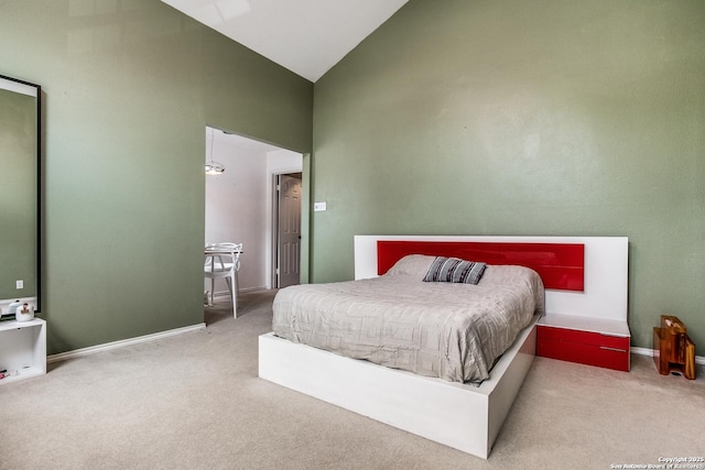 7930 Roanoke Unit 106, San Antonio, TX 78240 - bedroom featuring carpet, high vaulted ceiling, and baseboards