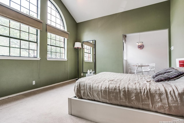 7930 Roanoke Unit 106, San Antonio, TX 78240 - carpeted bedroom featuring high vaulted ceiling and baseboards