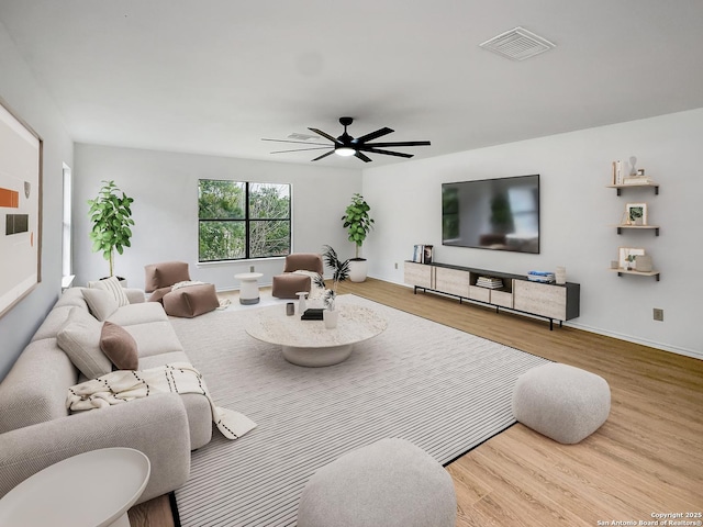 15827 Marisa, San Antonio, TX 78247 - living room featuring wood finished floors, a ceiling fan, and baseboards
