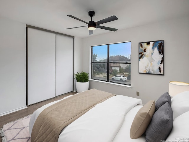 15827 Marisa, San Antonio, TX 78247 - bedroom featuring wood finished floors, a closet, and a ceiling fan