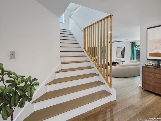 15827 Marisa, San Antonio, TX 78247 - stairway with wood finished floors and a ceiling fan