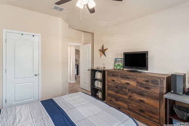 12338 Belfort Pt, Schertz, TX 78154 - carpeted bedroom with a ceiling fan, vaulted ceiling, and arched walkways