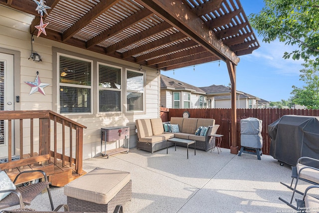 12338 Belfort Pt, Schertz, TX 78154 - view of patio / terrace featuring fence, outdoor lounge area, a pergola, and a grill