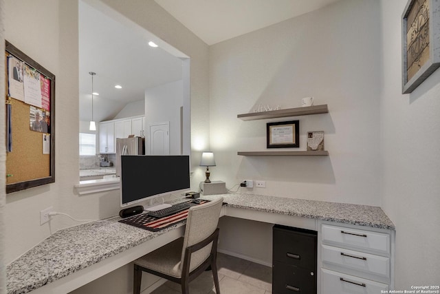12243 Dusty Boots, San Antonio, TX 78254 - office space featuring built in study area, light tile patterned floors, vaulted ceiling, and recessed lighting
