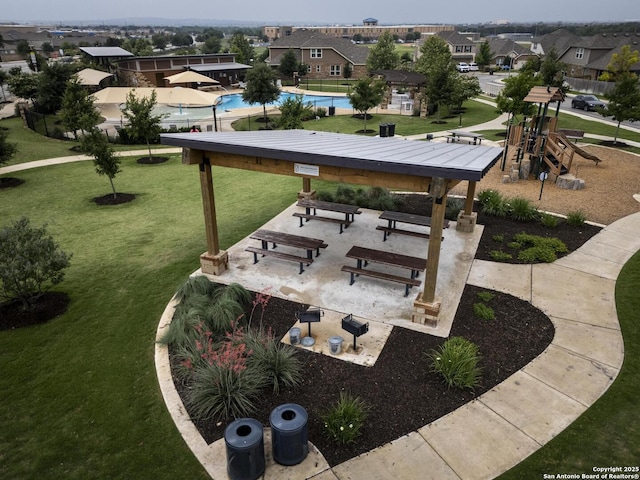 12243 Dusty Boots, San Antonio, TX 78254 - view of property's community featuring a lawn, a gazebo, a residential view, and a pool
