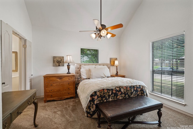 107 River Knl, Castroville, TX 78009 - carpeted bedroom with lofted ceiling and ceiling fan