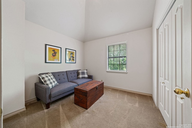 107 River Knl, Castroville, TX 78009 - sitting room featuring lofted ceiling, carpet, and baseboards