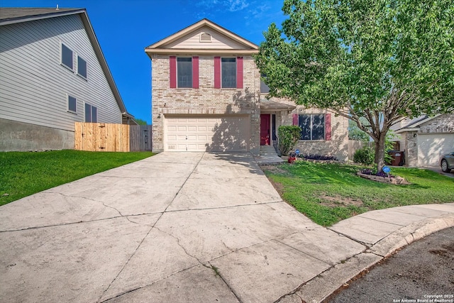 traditional-style home featuring brick siding, concrete driveway, and a garage