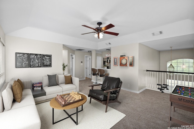 18127 Brookwood Frst, San Antonio, TX 78258 - living area featuring ceiling fan, carpet floors, and baseboards