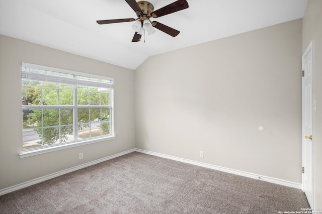 18127 Brookwood Frst, San Antonio, TX 78258 - unfurnished room with baseboards, carpet floors, ceiling fan, and vaulted ceiling