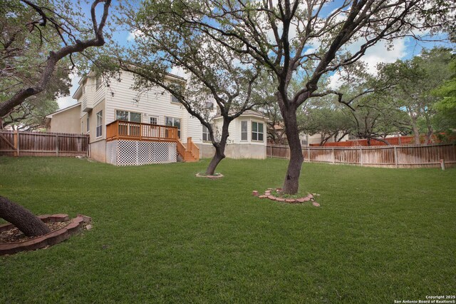 18127 Brookwood Frst, San Antonio, TX 78258 - view of yard with a wooden deck and stairway
