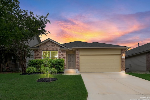 173 Kildeer Crk, San Antonio, TX 78253 - ranch-style house with brick siding, driveway, a garage, and a yard