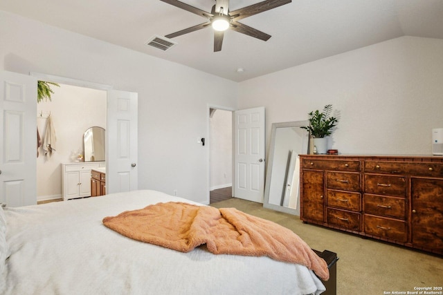 7938 Sterling Mnr, Converse, TX 78109 - bedroom featuring carpet, ensuite bathroom, ceiling fan, and lofted ceiling