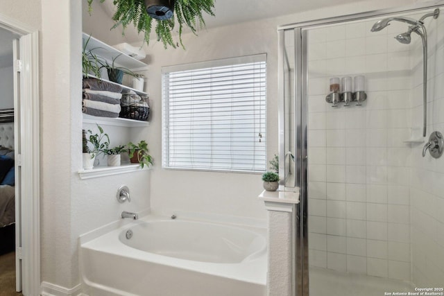7938 Sterling Mnr, Converse, TX 78109 - full bathroom featuring a shower stall, a bath, and plenty of natural light