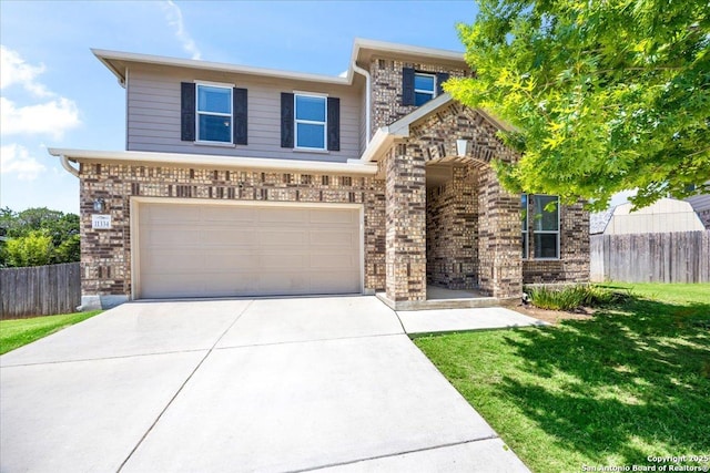 11334 Hill Top Bnd, Helotes, TX 78023 - view of front of house with concrete driveway, an attached garage, and brick siding