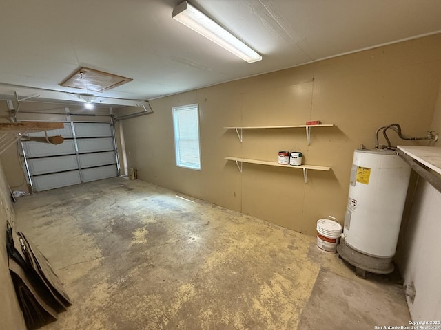 garage featuring water heater