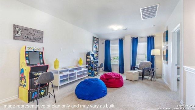 game room with carpet floors and baseboards