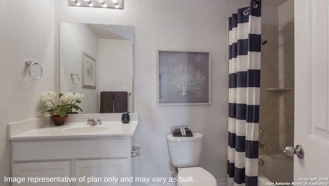 full bathroom featuring vanity, toilet, and shower / bath combo