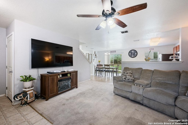 9127 Sycamore, San Antonio, TX 78245 - carpeted living room featuring ceiling fan and baseboards