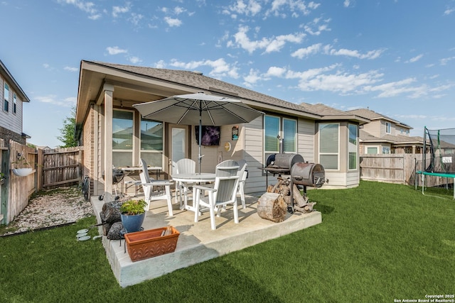 13926 Cohan Way, San Antonio, TX 78253 - rear view of property featuring a trampoline and a patio
