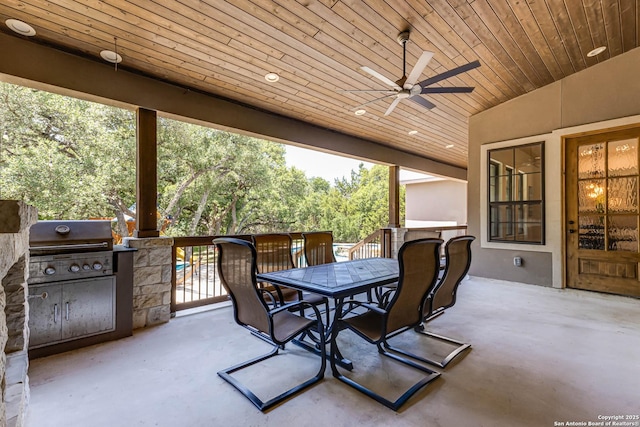 view of patio / terrace featuring outdoor dining area, a ceiling fan, and a grill