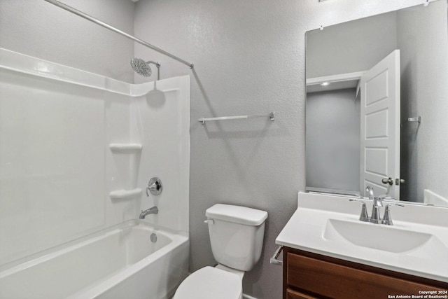 15006 Tethys Way, San Antonio, TX 78245 - bathroom with vanity, a textured wall, toilet, and washtub / shower combination