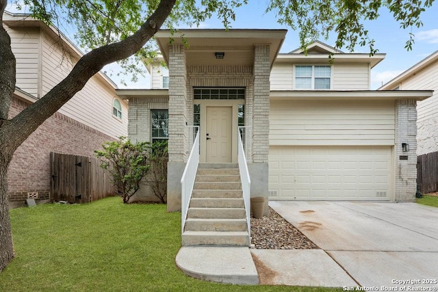 8651 Eagle Peak, Helotes, TX 78023 - view of front of home with concrete driveway, an attached garage, and brick siding