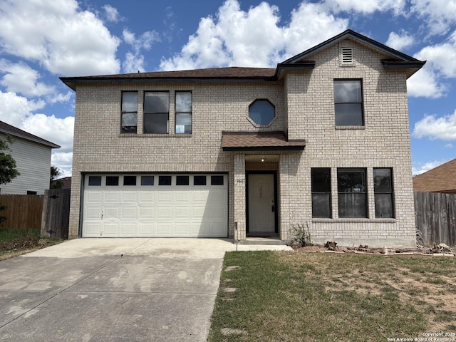 view of front facade featuring driveway, a garage, and brick siding