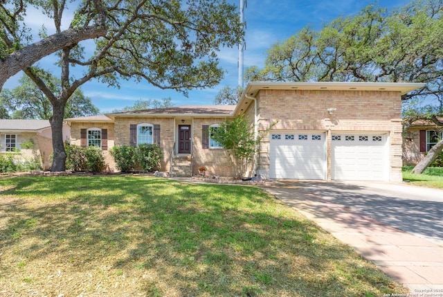 8423 Rolling Stone, San Antonio, TX 78254 - ranch-style home with a garage, brick siding, driveway, and a front lawn