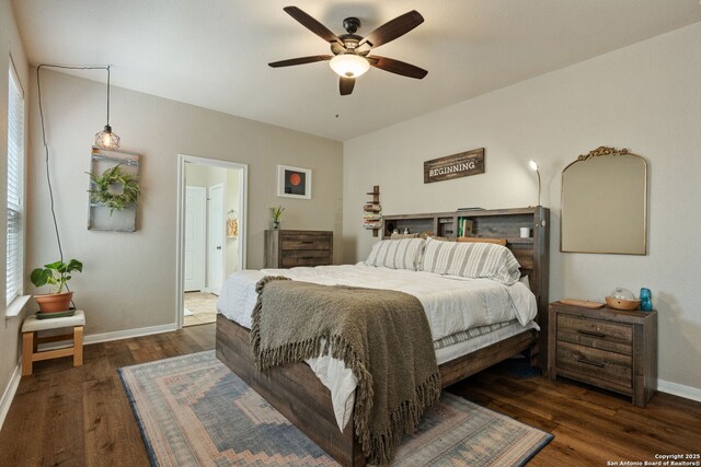208 Cold Riv, Boerne, TX 78006 - bedroom with baseboards, wood finished floors, and a ceiling fan