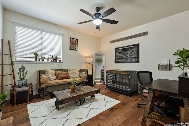 208 Cold Riv, Boerne, TX 78006 - living area featuring a ceiling fan, an office area, and hardwood / wood-style flooring